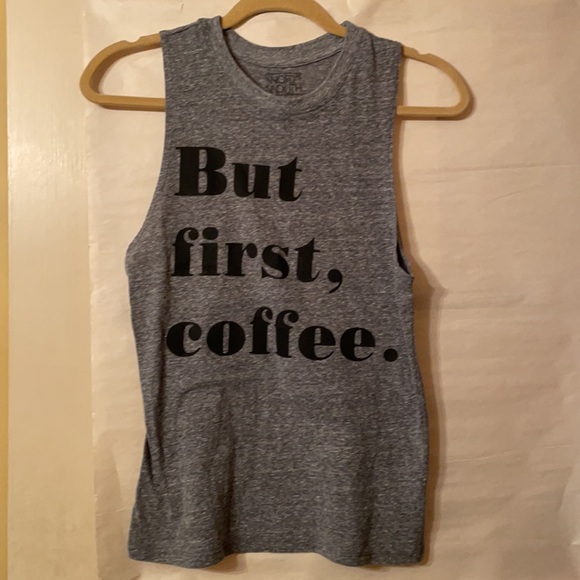 Word of Mouth grey “But first, coffee.” Comfortable tank, size small - Picture 5 of 5